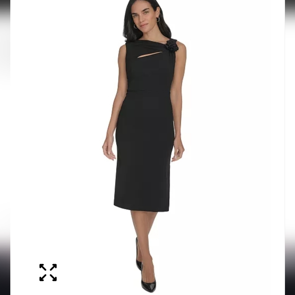 Calvin Klein Asymmetric-Neck Sleeveless Sheath Dress Sz 6 Black Rose Cocktail